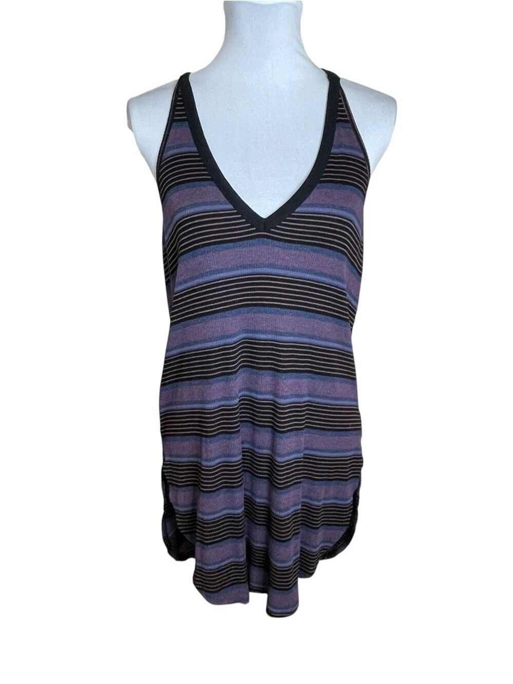 Free People We The Free Louie Tunic Tank Top Purple and Black Striped Size Small
